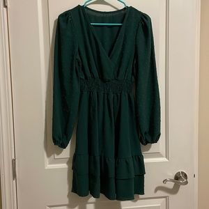 Green Swiss Dot Long Sleeve Dress